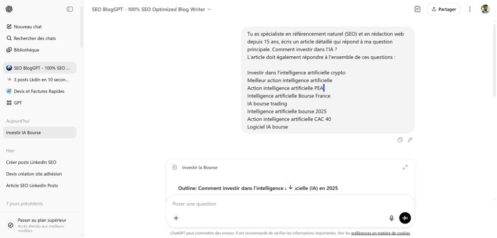 Rédiger l'article optimisé SEO sous Chat GPT.