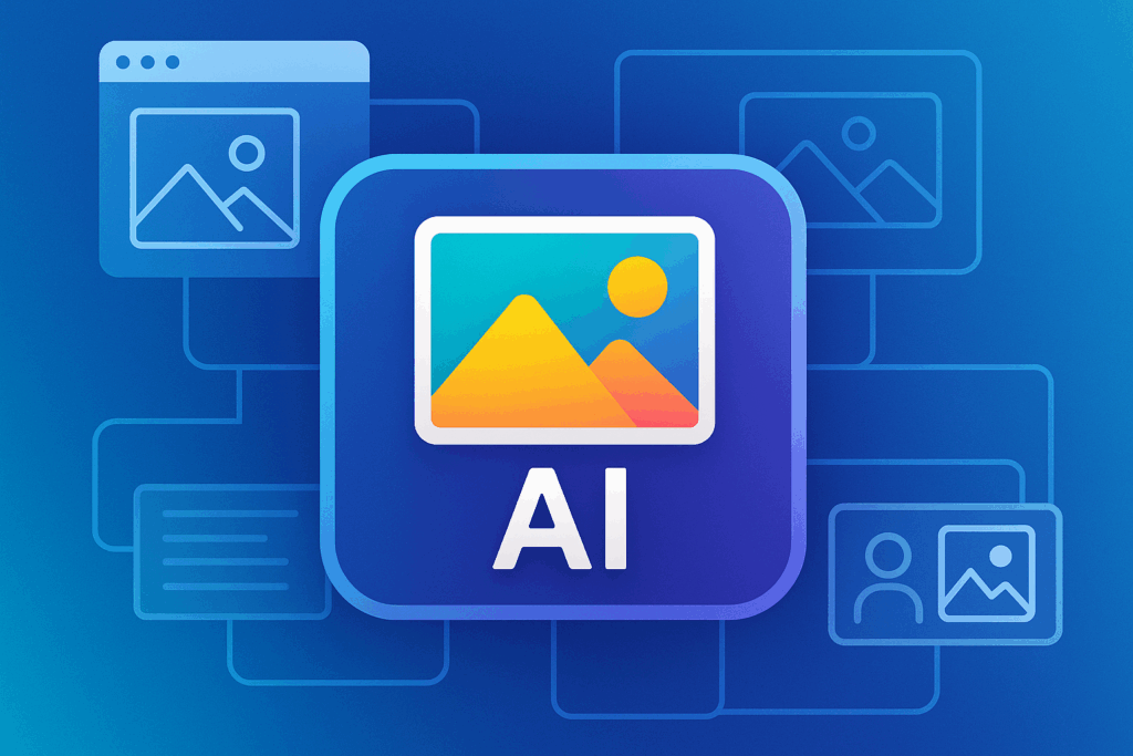 Générateur d’image IA gratuit en ligne – illustration technologique moderne sur fond bleu