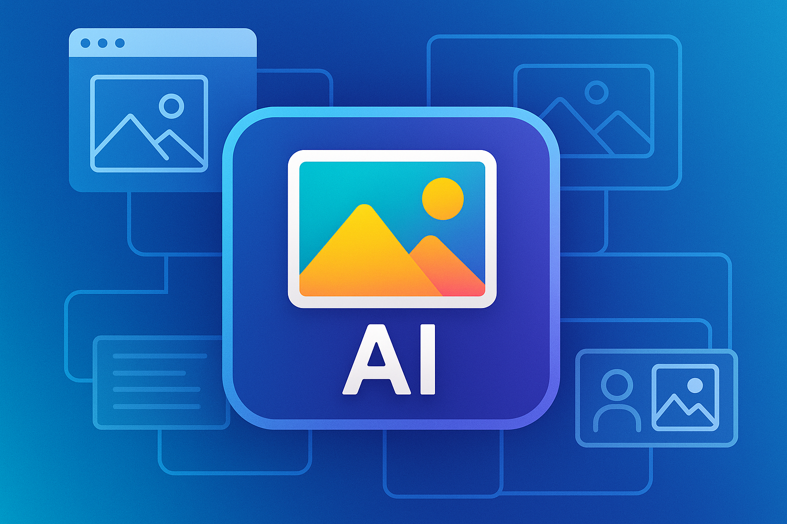 Générateur d’image IA gratuit en ligne – illustration technologique moderne sur fond bleu