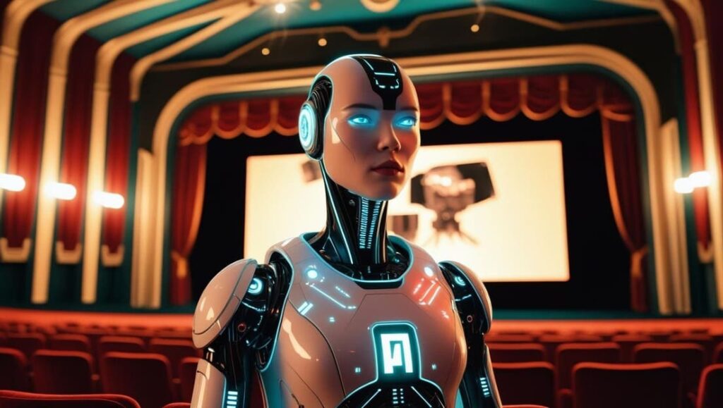 Robot futuriste dans une salle de cinéma